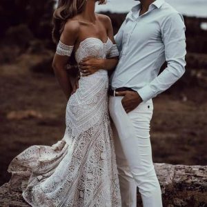 Wedding Dresses import placeholder for ivory lace sheath sweetheart neck boho b 160220430