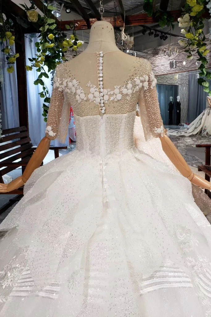 ball gown half sleeves lace bridal dress with sequins, princess long wedding dress dmn72 ball gown half sleeves lace bridal dress with sequins, princess long wedding dress dmn72