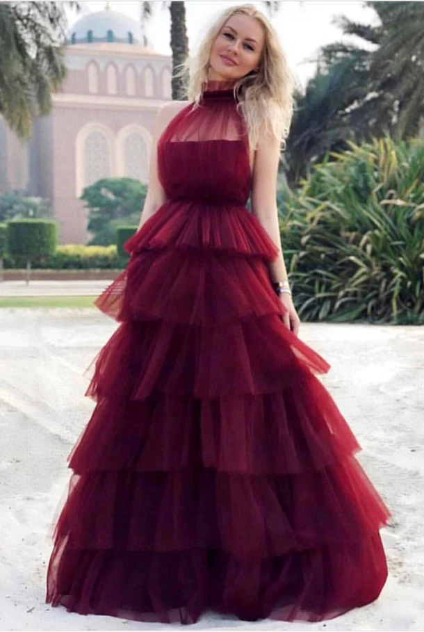 import placeholder for burgundy tulle tiered high neck long ele 160219970 import placeholder for burgundy tulle tiered high neck long ele 160219970