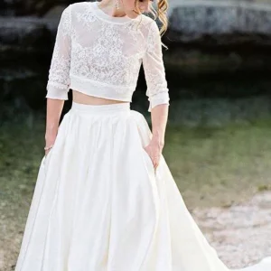 Wedding Dresses import placeholder for ivory lace top two pieces wedding dresse 160220193