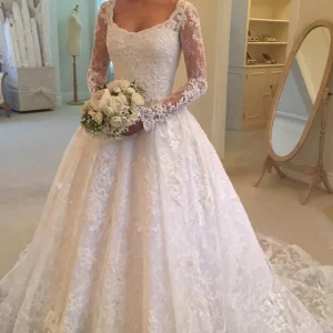 Wedding Dresses import placeholder for long sleeves scoop off white lace a line 160219857